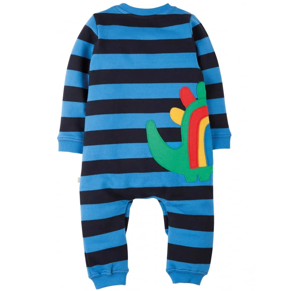 Frugi Baby Snug Cosy Romper - Sail Blue Bold Stripe Dino