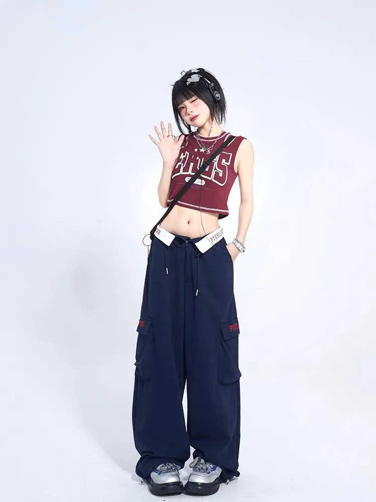 High Waist Loose Lapel Mopping Pants