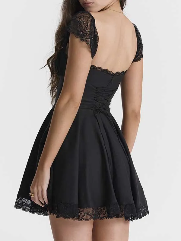 Lace Up Ruffle Bodycon Mini Dress