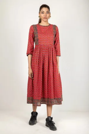 Maroon Cotton Printed Kurta Dress