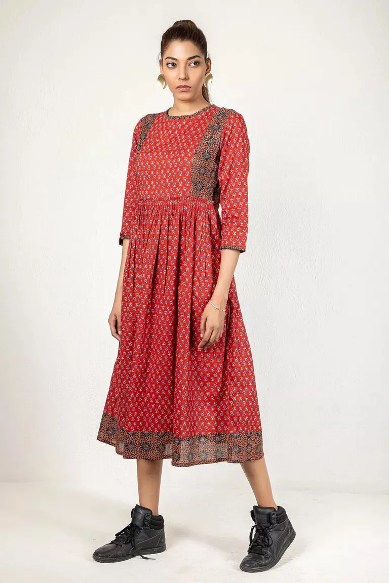 Maroon Cotton Printed Kurta Dress