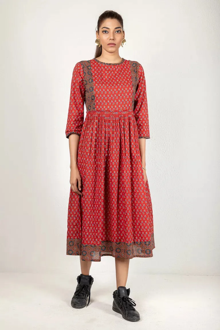 Maroon Cotton Printed Kurta Dress