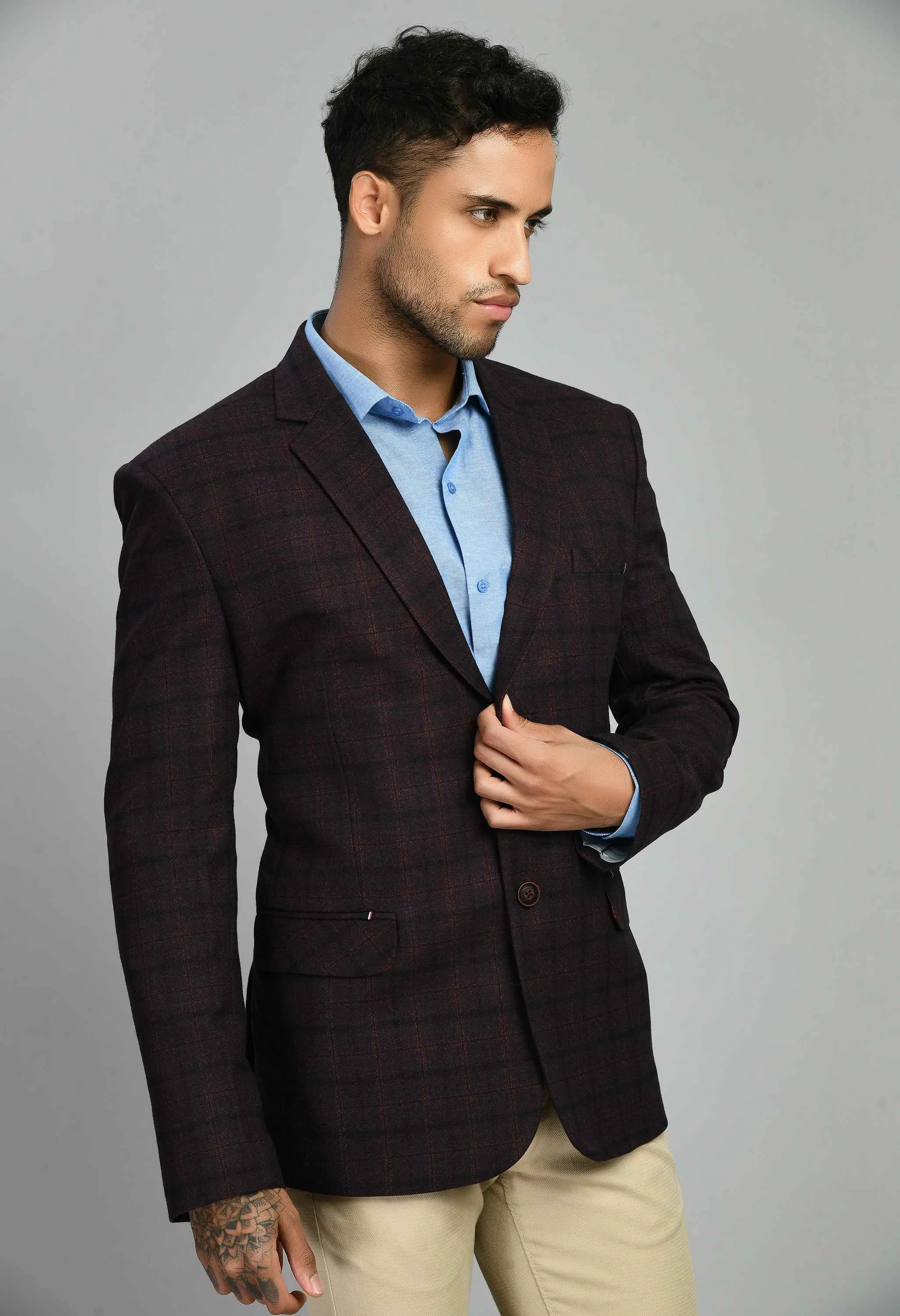 Men's Checks Slim Fit Casual Blazer