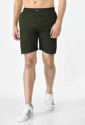 Men's Cotton Twill Solid Boxer with Side Pocket - Green