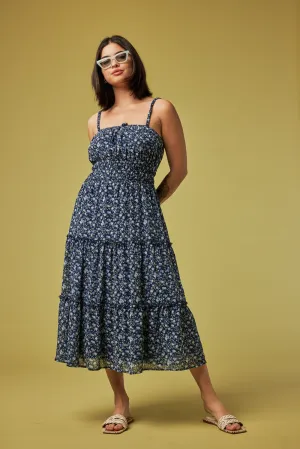 Navy Ditsy Midi Dress