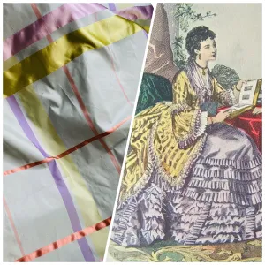 NEW Duchess Philippa 100% Silk Taffeta Plaid Tartan with Satin Ribbon Stripes in Light Blue, Lavender, Salmon, and Pink SB_6_14