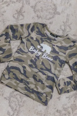 "Baby Bear" Camouflage Long Sleeve Top in Olive