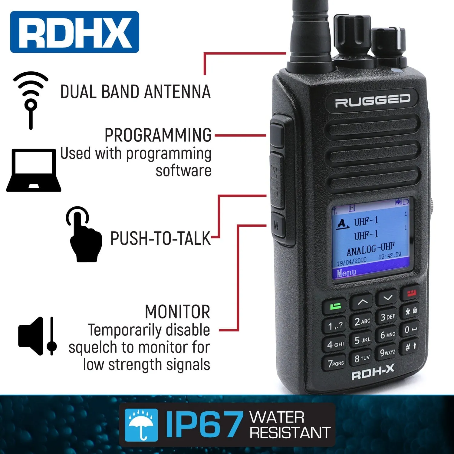 Rugged RDH-X Waterproof Business Band Handheld Radio - Digital and Analog