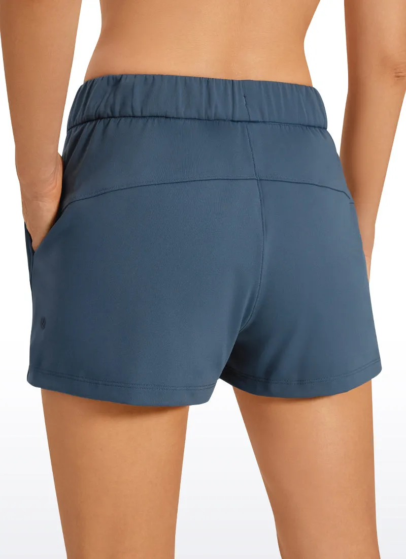 Stretch Mid-Rise Drawstring Shorts with Pockets 2.5"