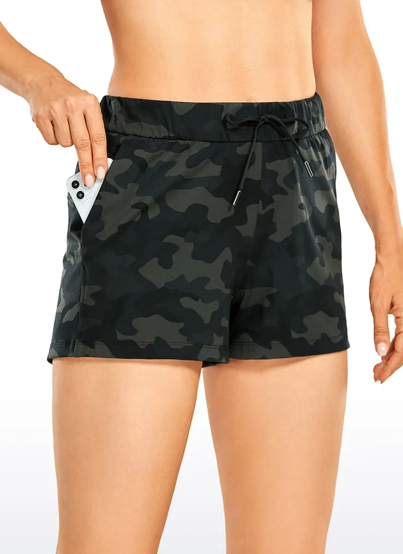 Stretch Mid-Rise Drawstring Shorts with Pockets 2.5"