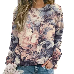 Vampire Art Grunge Victorian Floral Raglan Round Neck Sweater