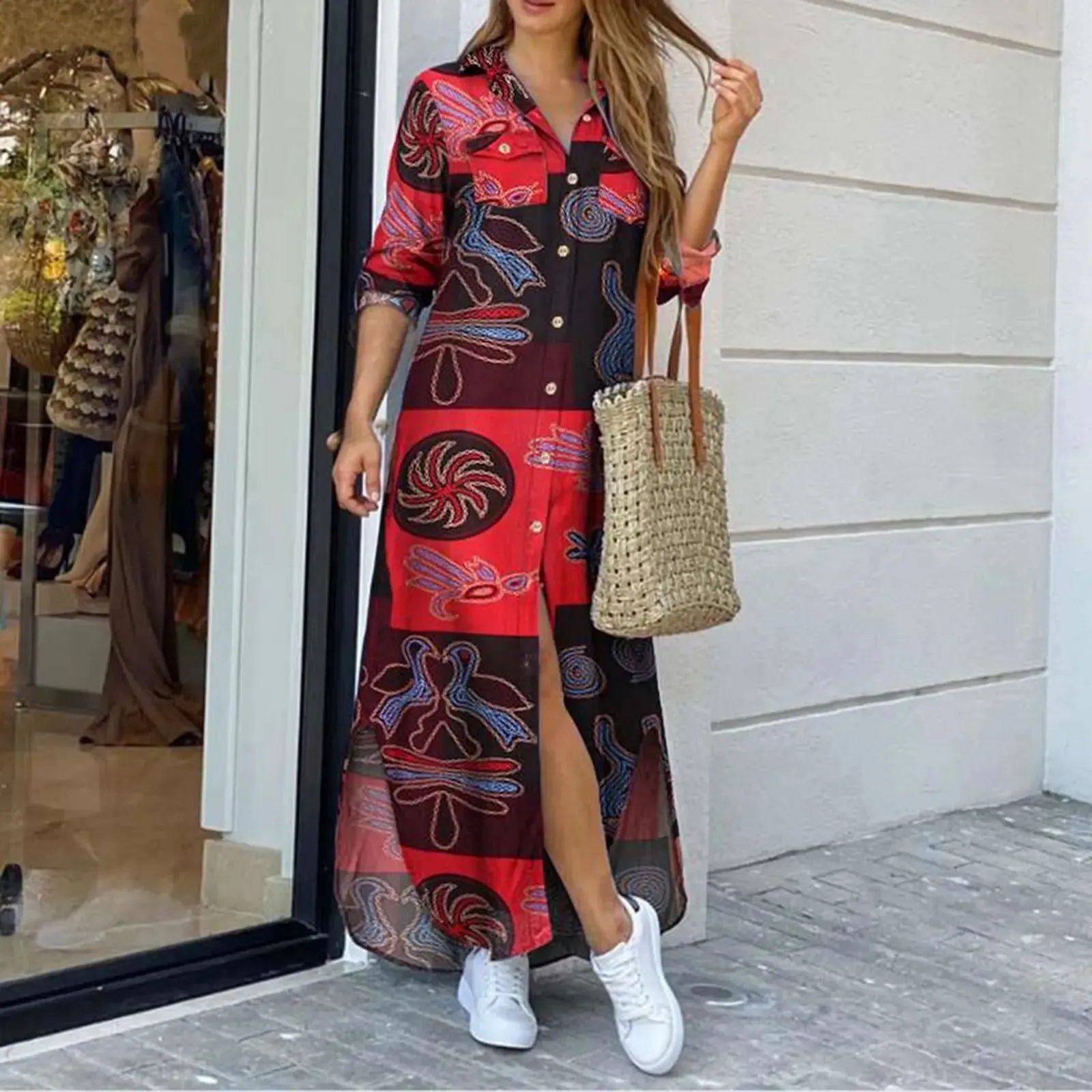 Women Long Shirt Dress Fashion Beach Boho - Big Maxi Summer Dress for Ladies - Oversized Robe