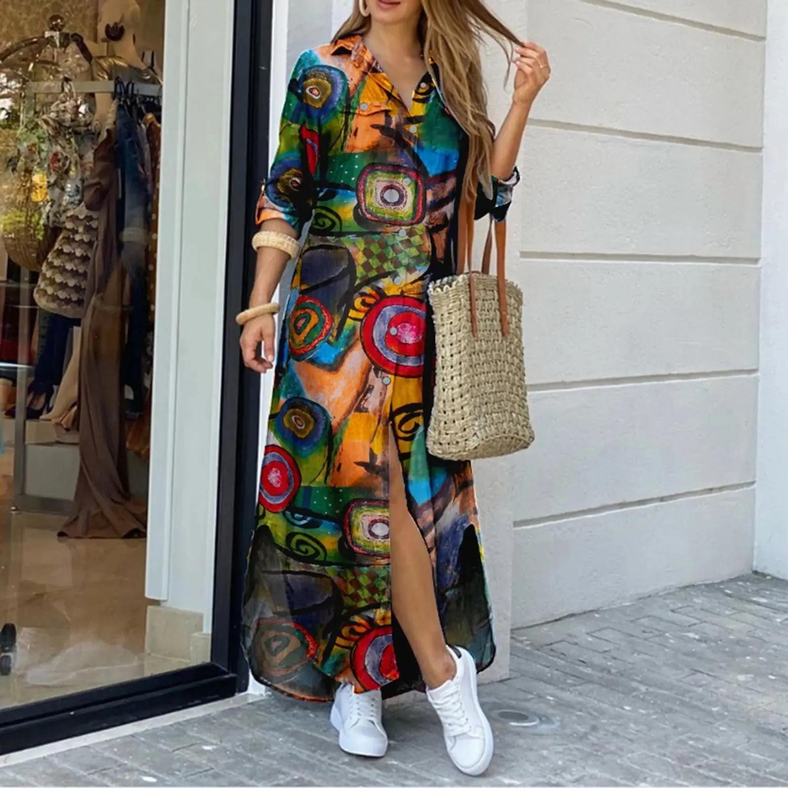 Women Long Shirt Dress Fashion Beach Boho - Big Maxi Summer Dress for Ladies - Oversized Robe