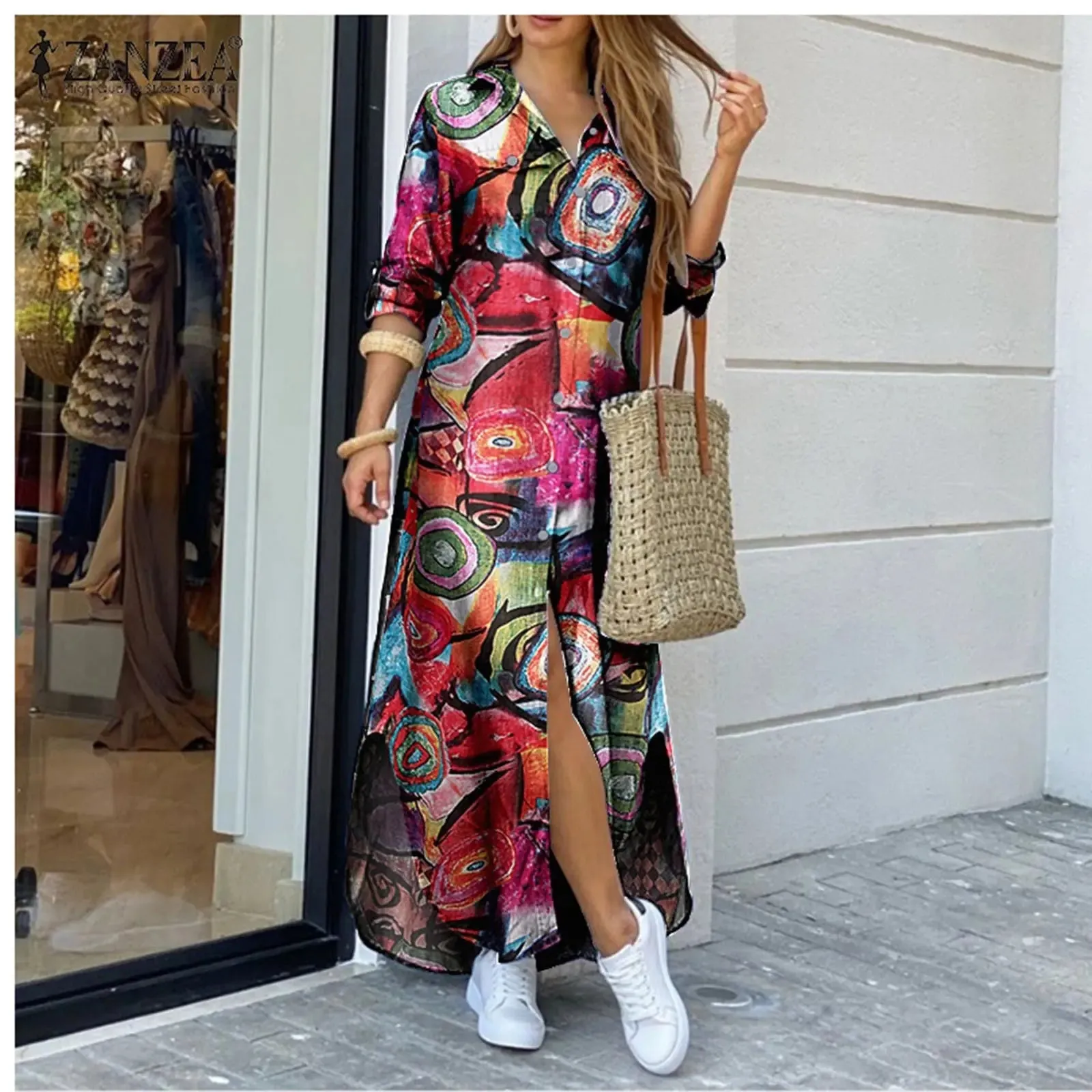 Women Long Shirt Dress Fashion Beach Boho - Big Maxi Summer Dress for Ladies - Oversized Robe