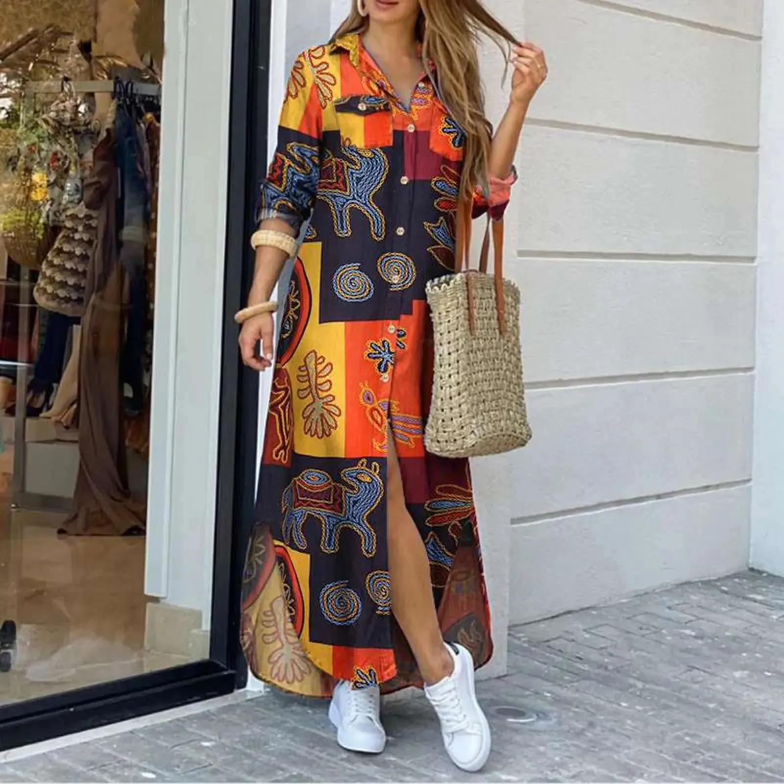 Women Long Shirt Dress Fashion Beach Boho - Big Maxi Summer Dress for Ladies - Oversized Robe