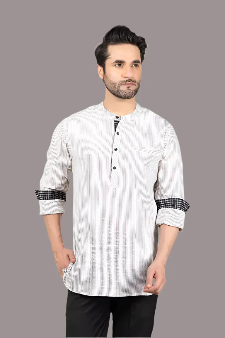 Woven Striped Black And White Short Kurta