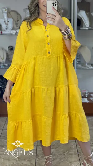 Yellow OS Linen Midi Dress